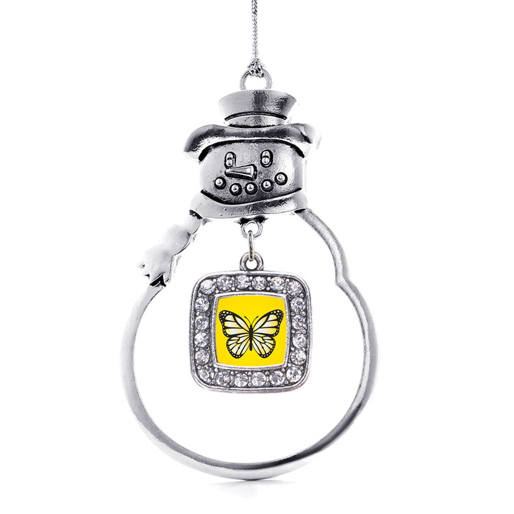 Silver Yellow Butterfly Square Charm Snowman Ornament