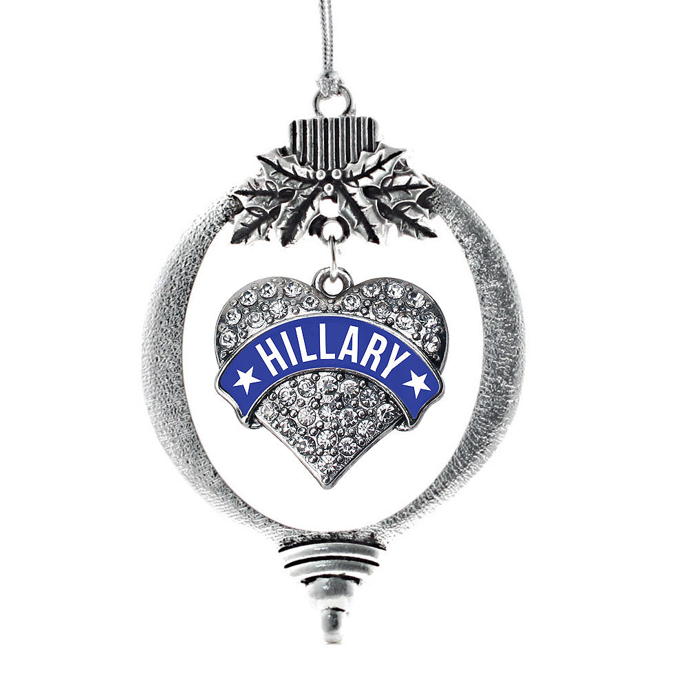 Silver Hillary Supporter Pave Heart Charm Holiday Ornament