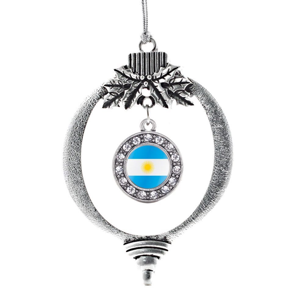 Silver Argentina Flag Circle Charm Holiday Ornament