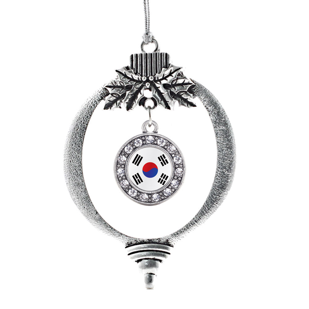 Silver Republic of Korea Flag Circle Charm Holiday Ornament