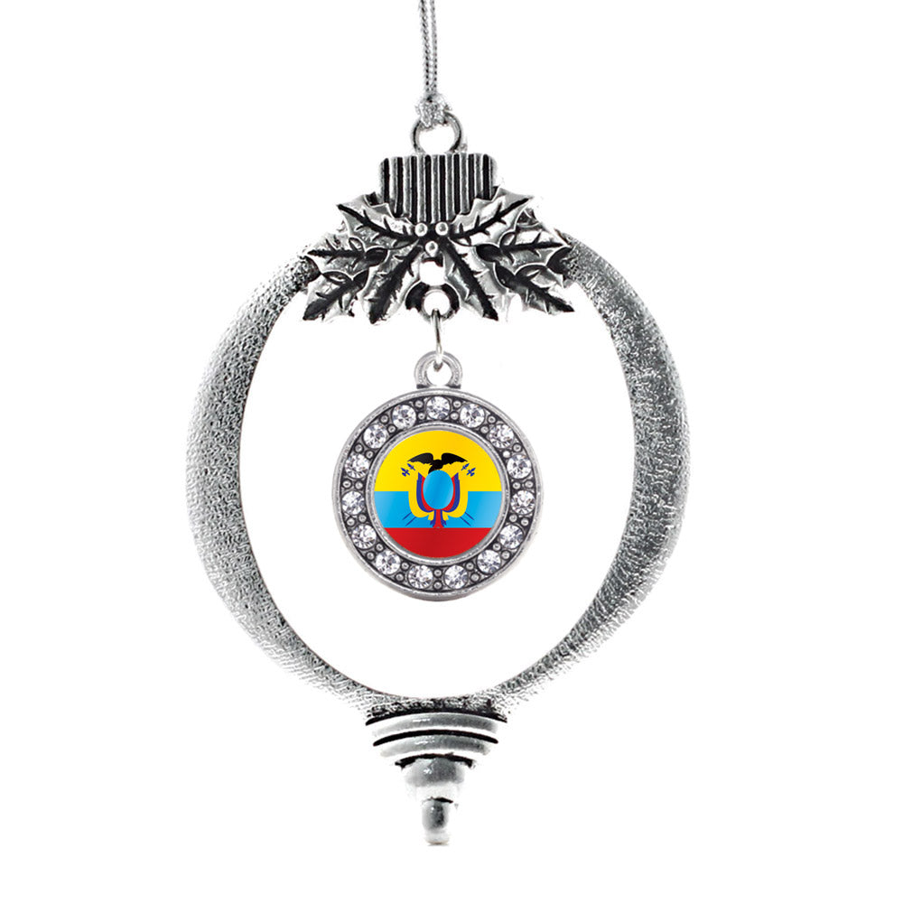Silver Ecuador Flag Circle Charm Holiday Ornament