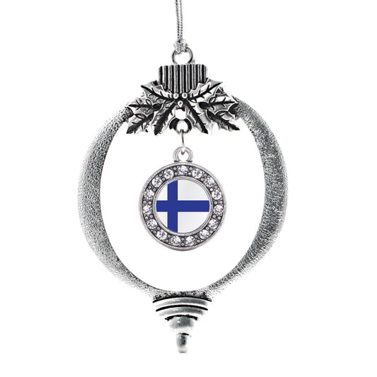 Silver Finland Flag Circle Charm Holiday Ornament