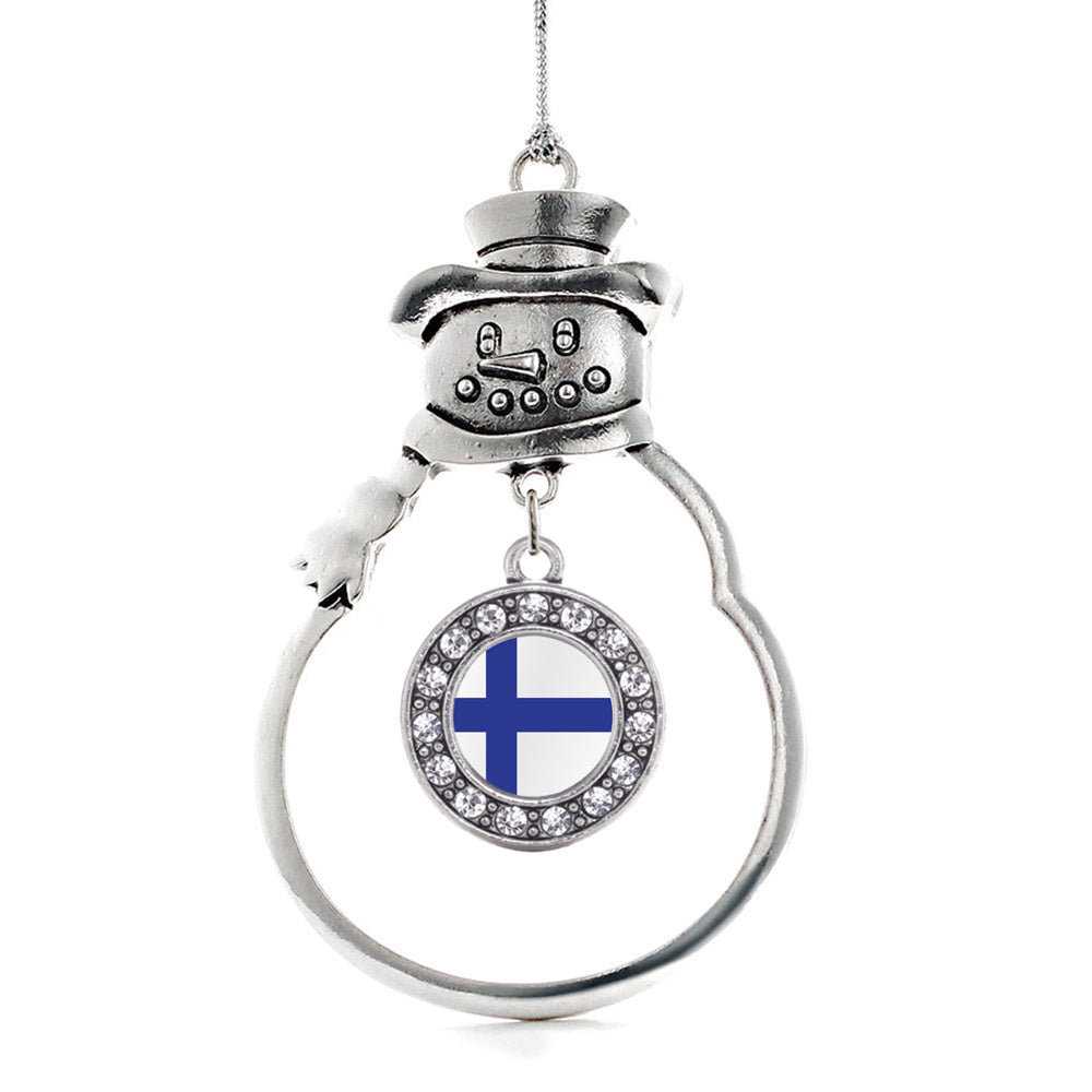 Silver Finland Flag Circle Charm Snowman Ornament
