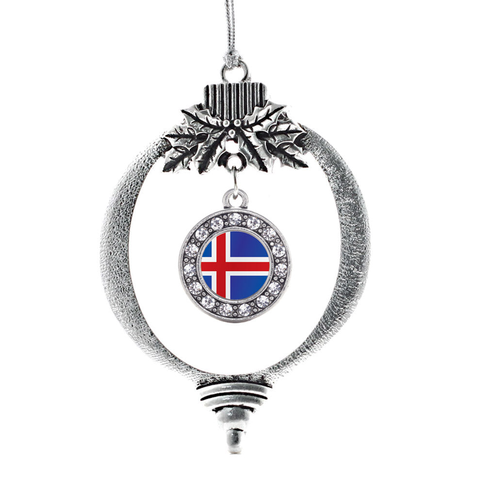 Silver Iceland Flag Circle Charm Holiday Ornament
