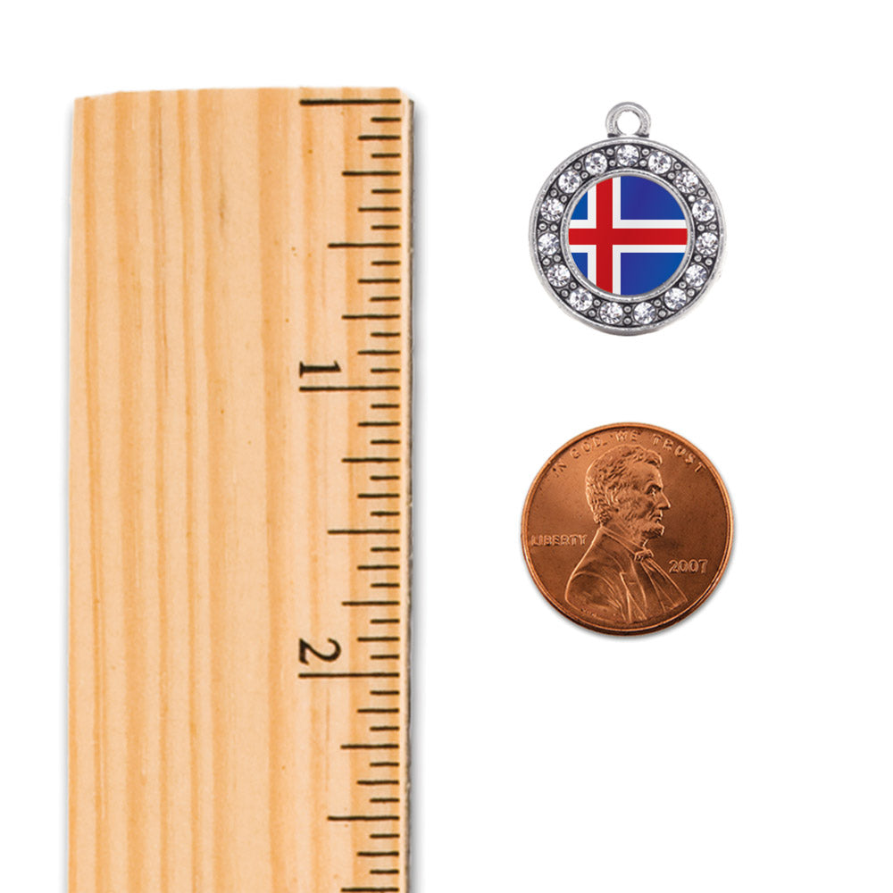 Silver Iceland Flag Circle Charm Holiday Ornament