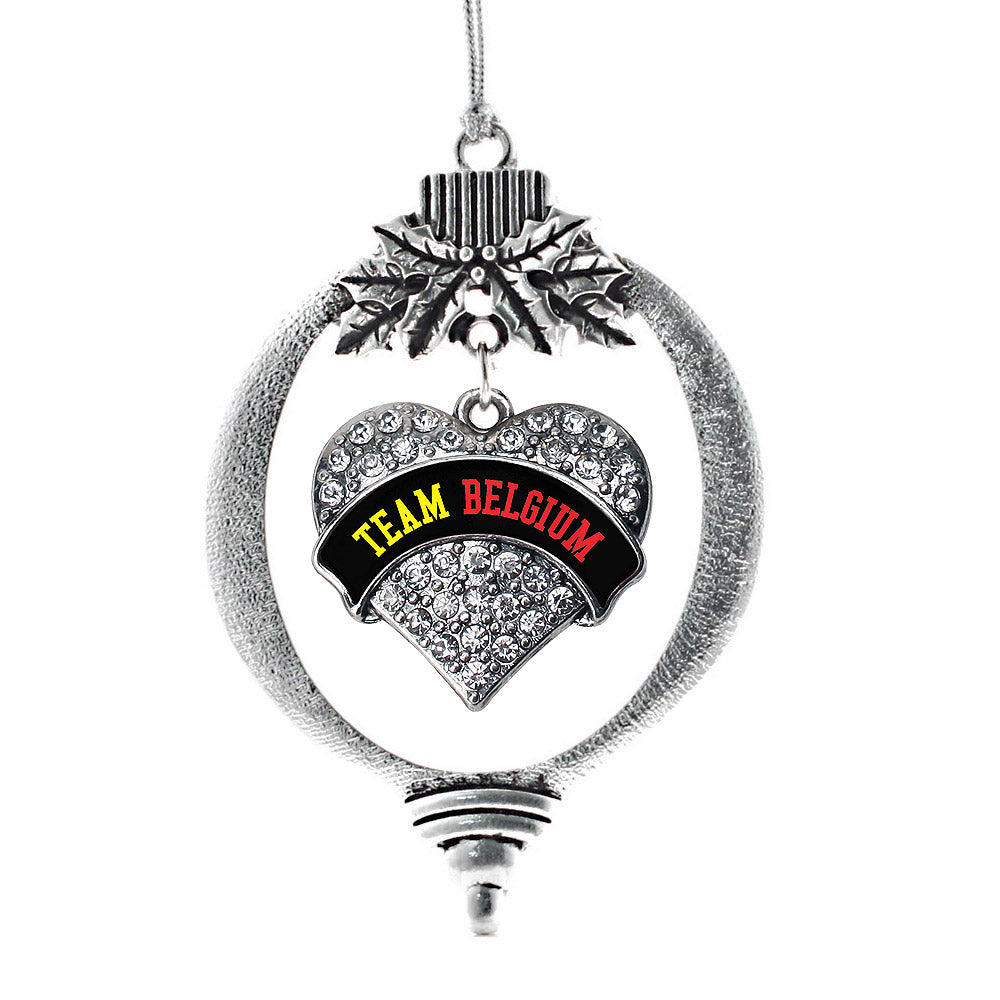 Silver Team Belgium Pave Heart Charm Holiday Ornament
