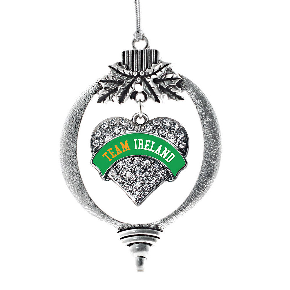 Silver Team Ireland Pave Heart Charm Holiday Ornament