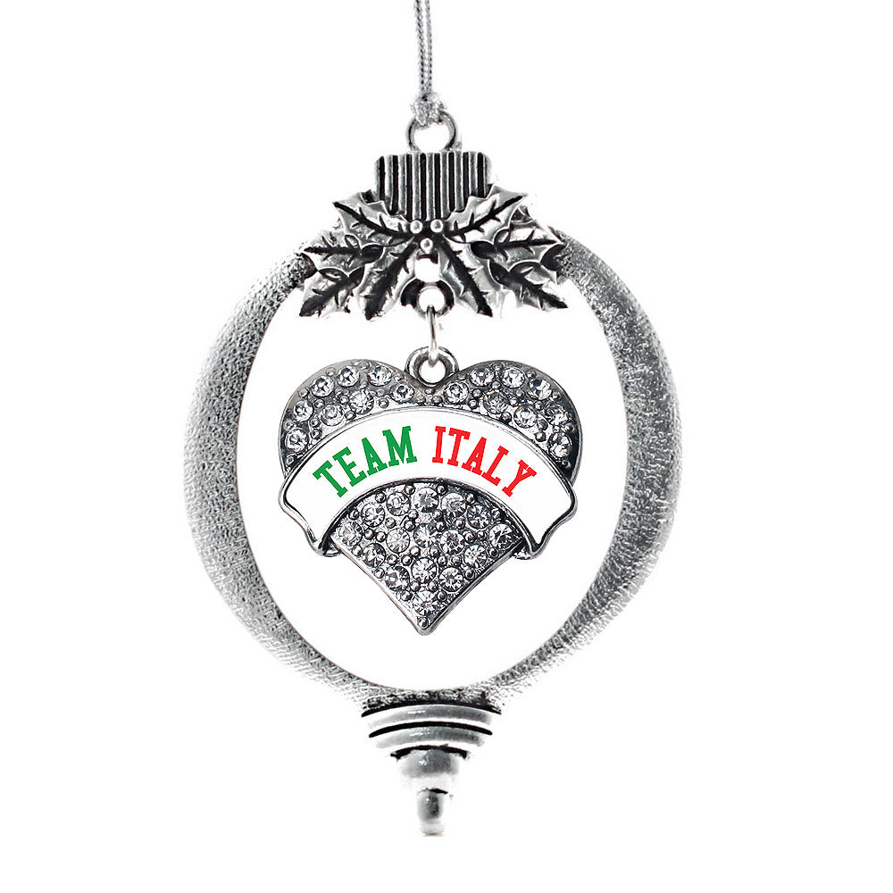 Silver Team Italy Pave Heart Charm Holiday Ornament