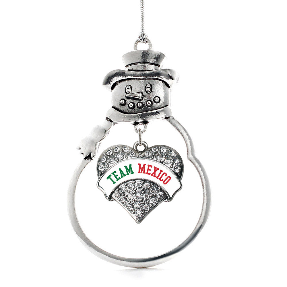 Silver Team Mexico Pave Heart Charm Snowman Ornament