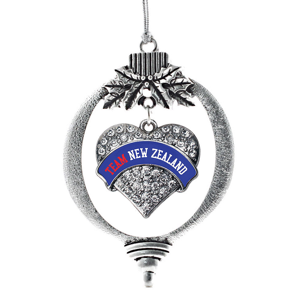 Silver Team New Zealand Pave Heart Charm Holiday Ornament