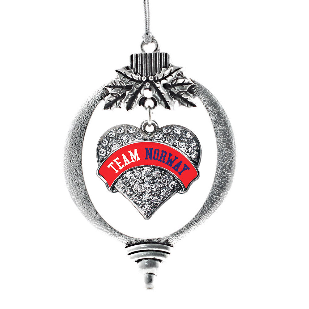 Silver Team Norway Pave Heart Charm Holiday Ornament