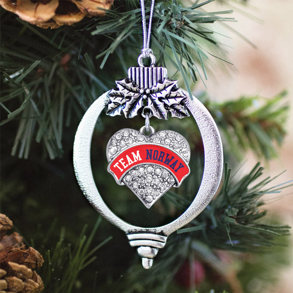 Silver Team Norway Pave Heart Charm Holiday Ornament
