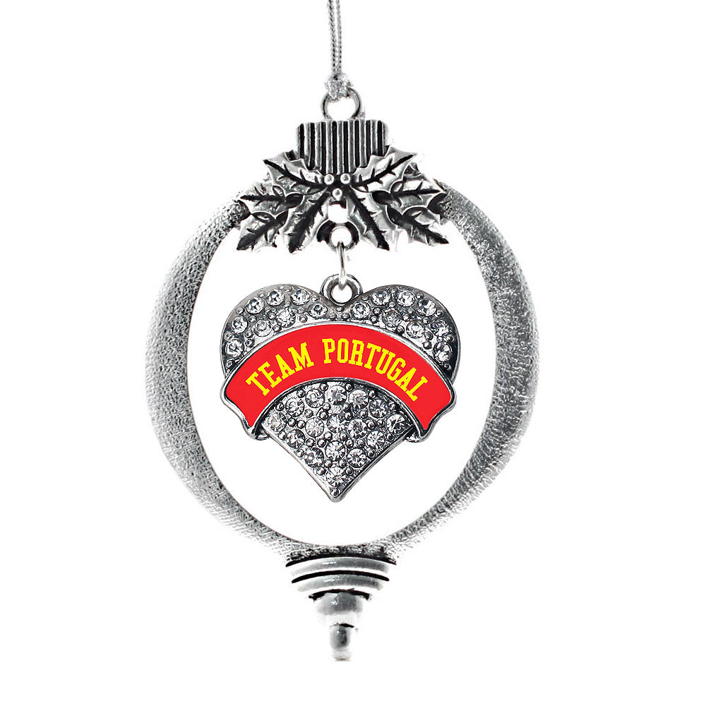 Silver Team Portugal Pave Heart Charm Holiday Ornament