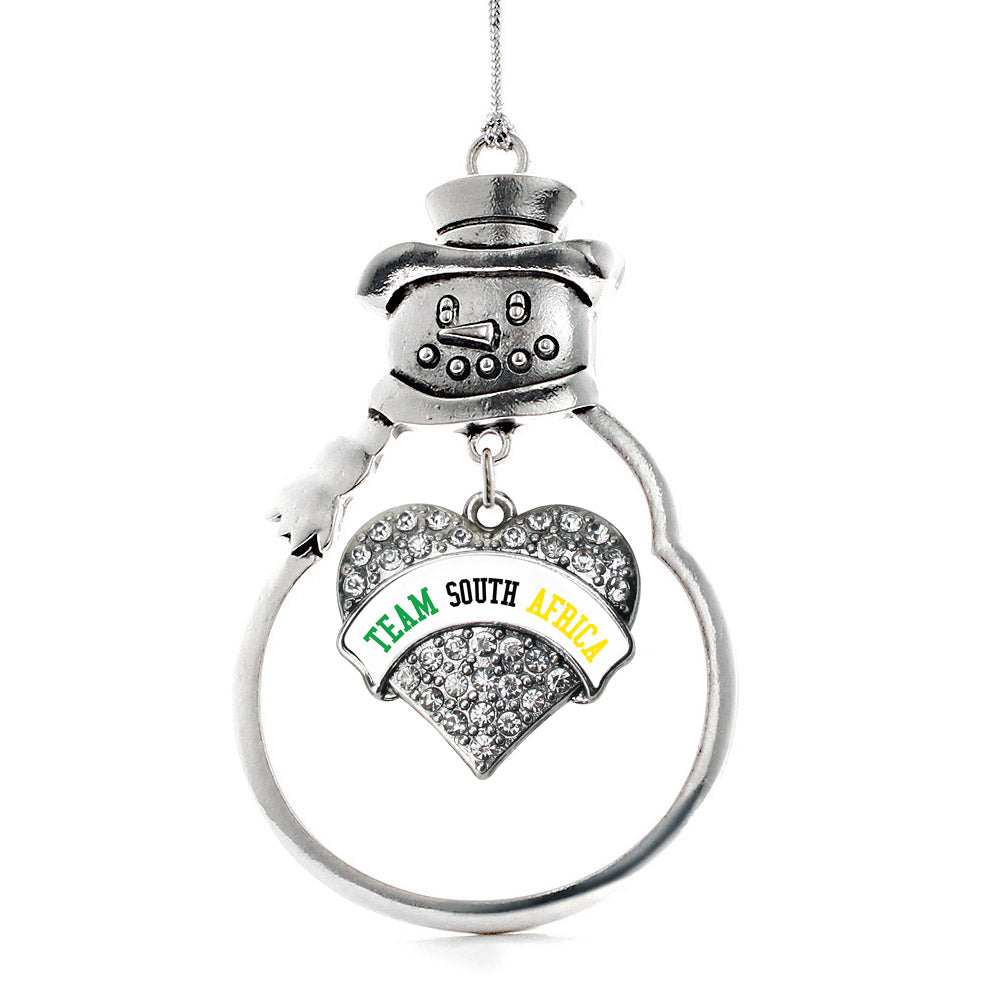 Silver Team South Africa Pave Heart Charm Snowman Ornament