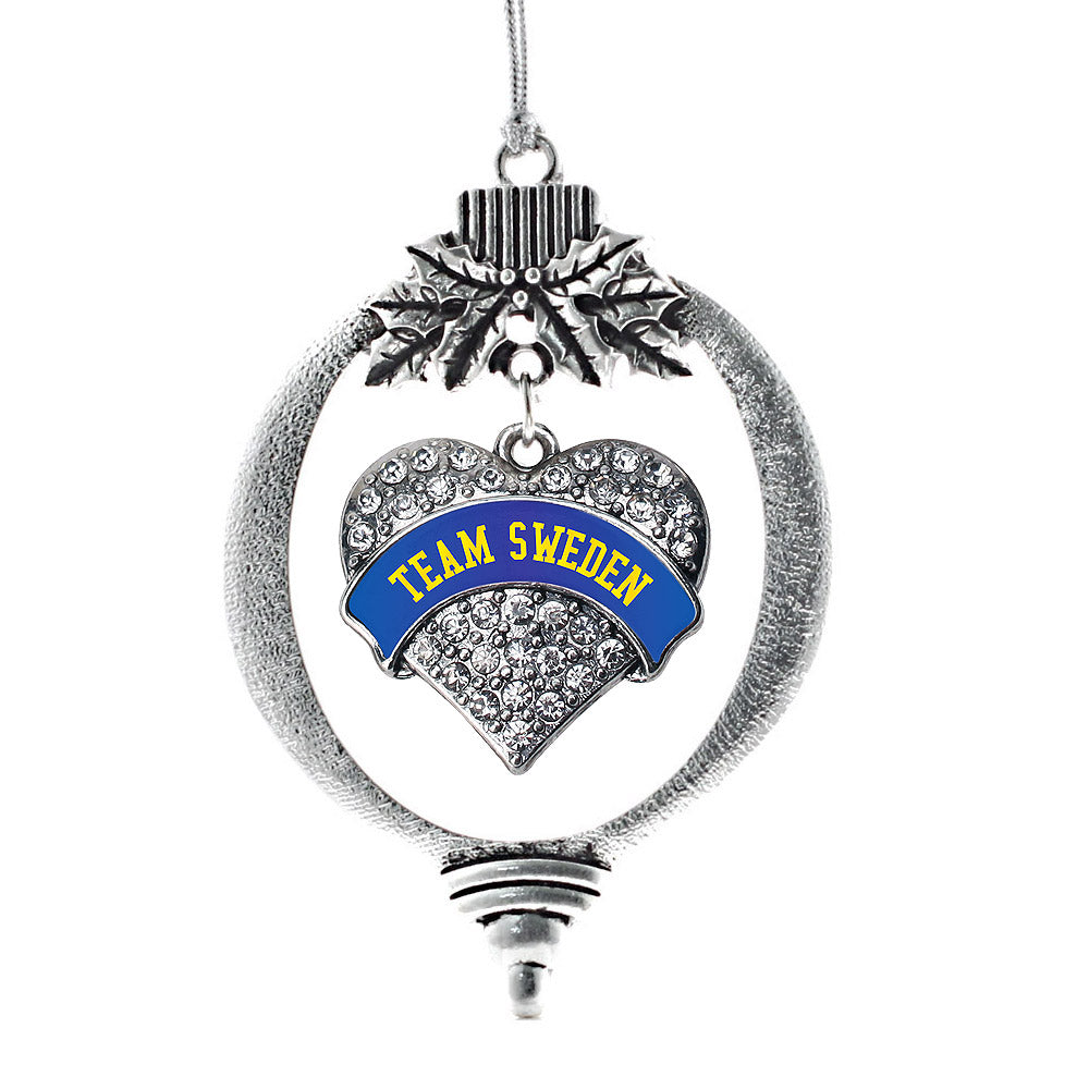 Silver Team Sweden Pave Heart Charm Holiday Ornament