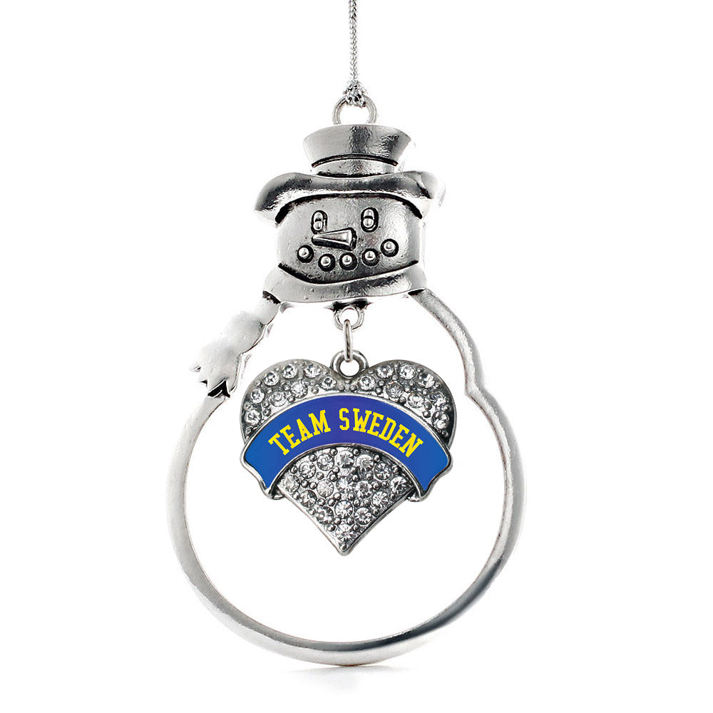 Silver Team Sweden Pave Heart Charm Snowman Ornament