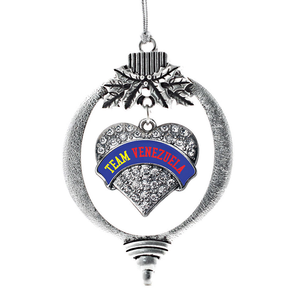 Silver Team Venezuela Pave Heart Charm Holiday Ornament