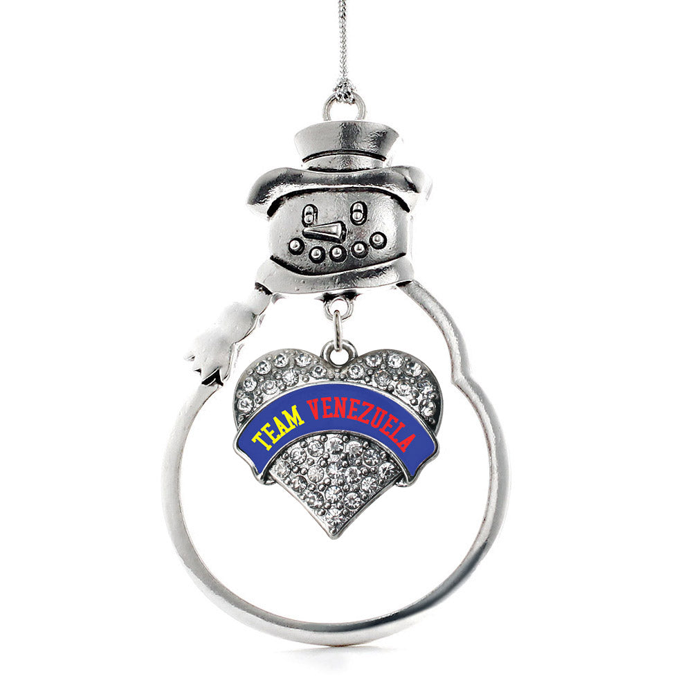 Silver Team Venezuela Pave Heart Charm Snowman Ornament