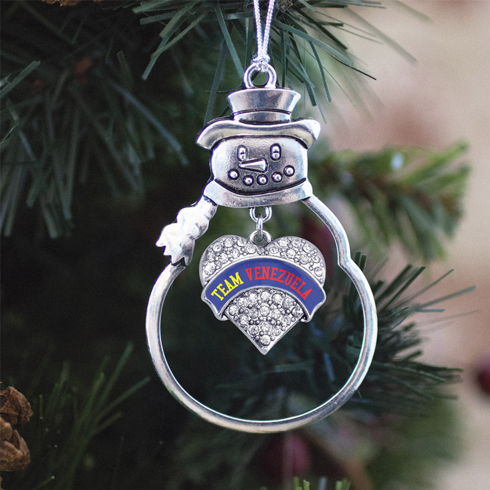 Silver Team Venezuela Pave Heart Charm Snowman Ornament