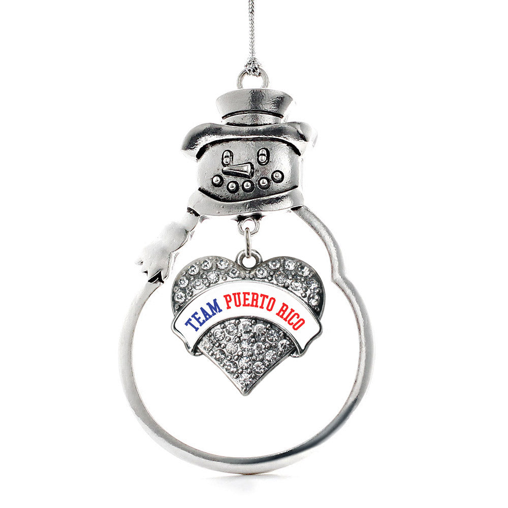 Silver Team Puerto Rico Pave Heart Charm Snowman Ornament