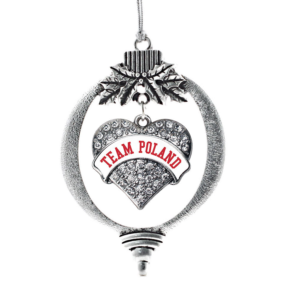 Silver Team Poland Pave Heart Charm Holiday Ornament