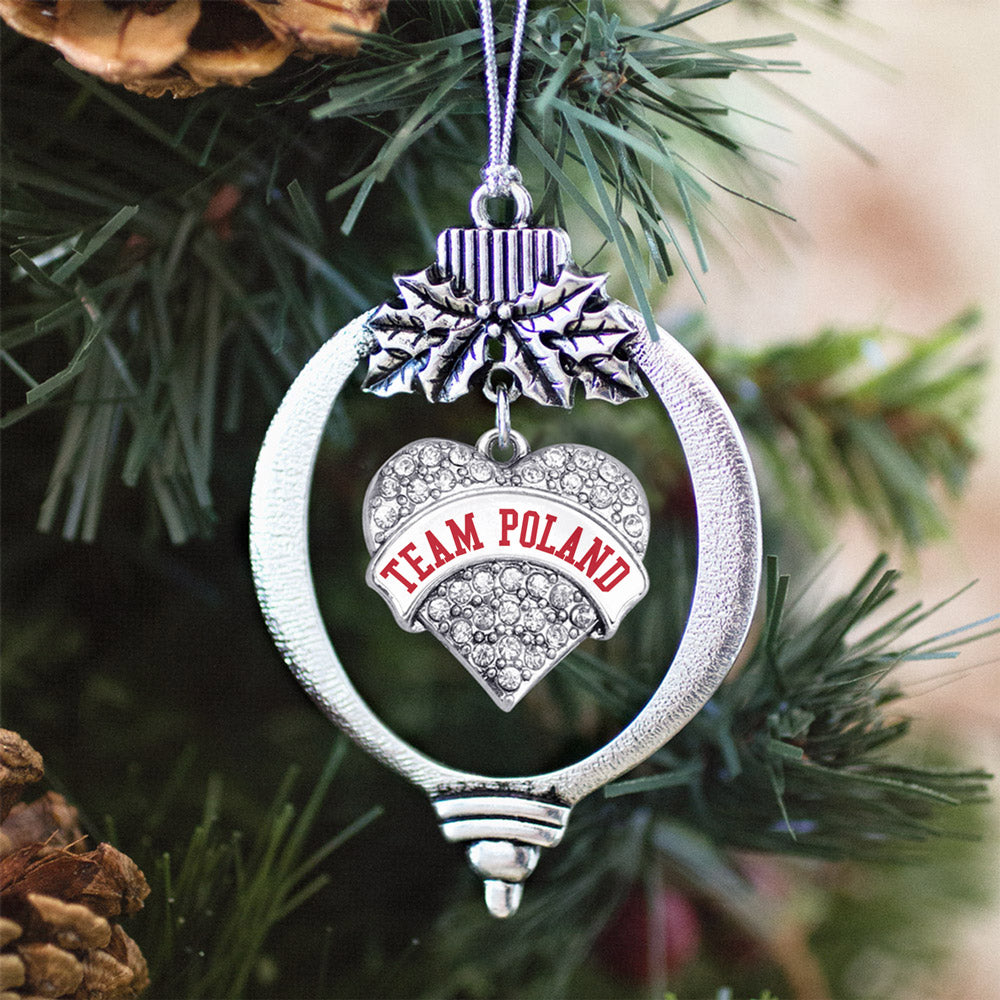 Silver Team Poland Pave Heart Charm Holiday Ornament