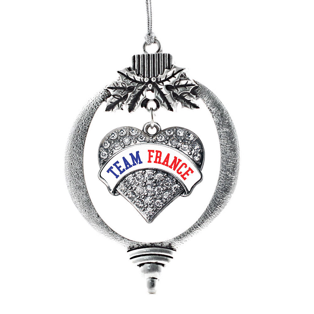 Silver Team France Pave Heart Charm Holiday Ornament