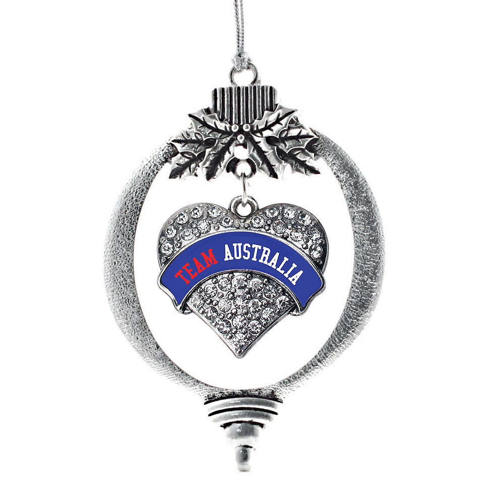 Silver Team Australia Pave Heart Charm Holiday Ornament
