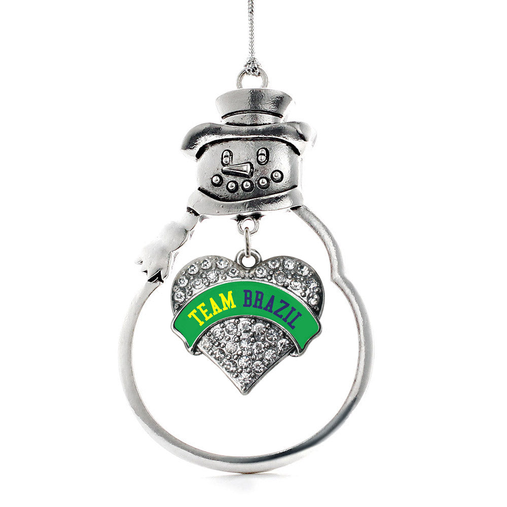 Silver Team Brazil Pave Heart Charm Snowman Ornament