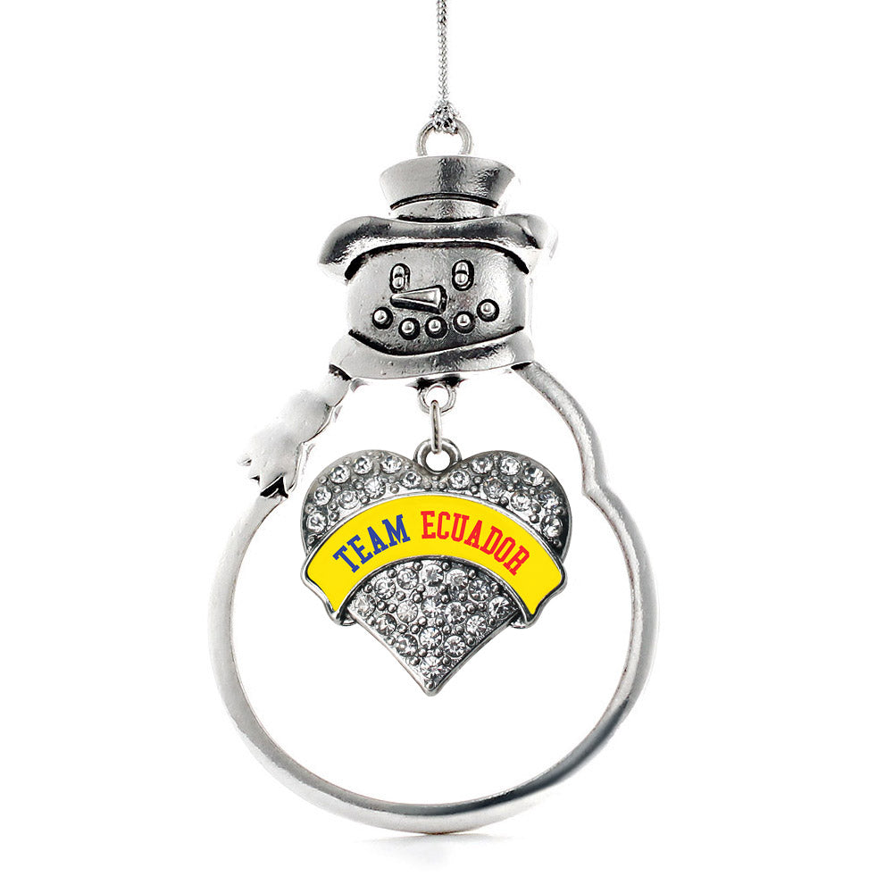 Silver Team Ecuador Pave Heart Charm Snowman Ornament