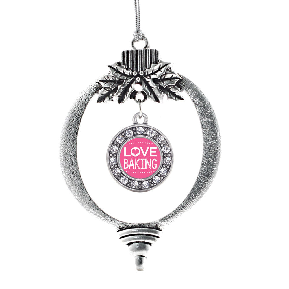 Silver I Love Baking Circle Charm Holiday Ornament