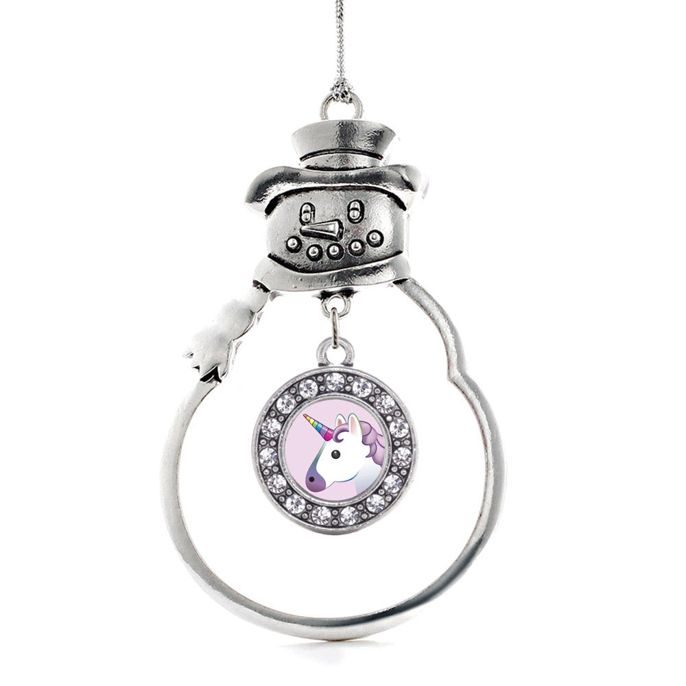 Silver Unicorn Emoji Circle Charm Snowman Ornament