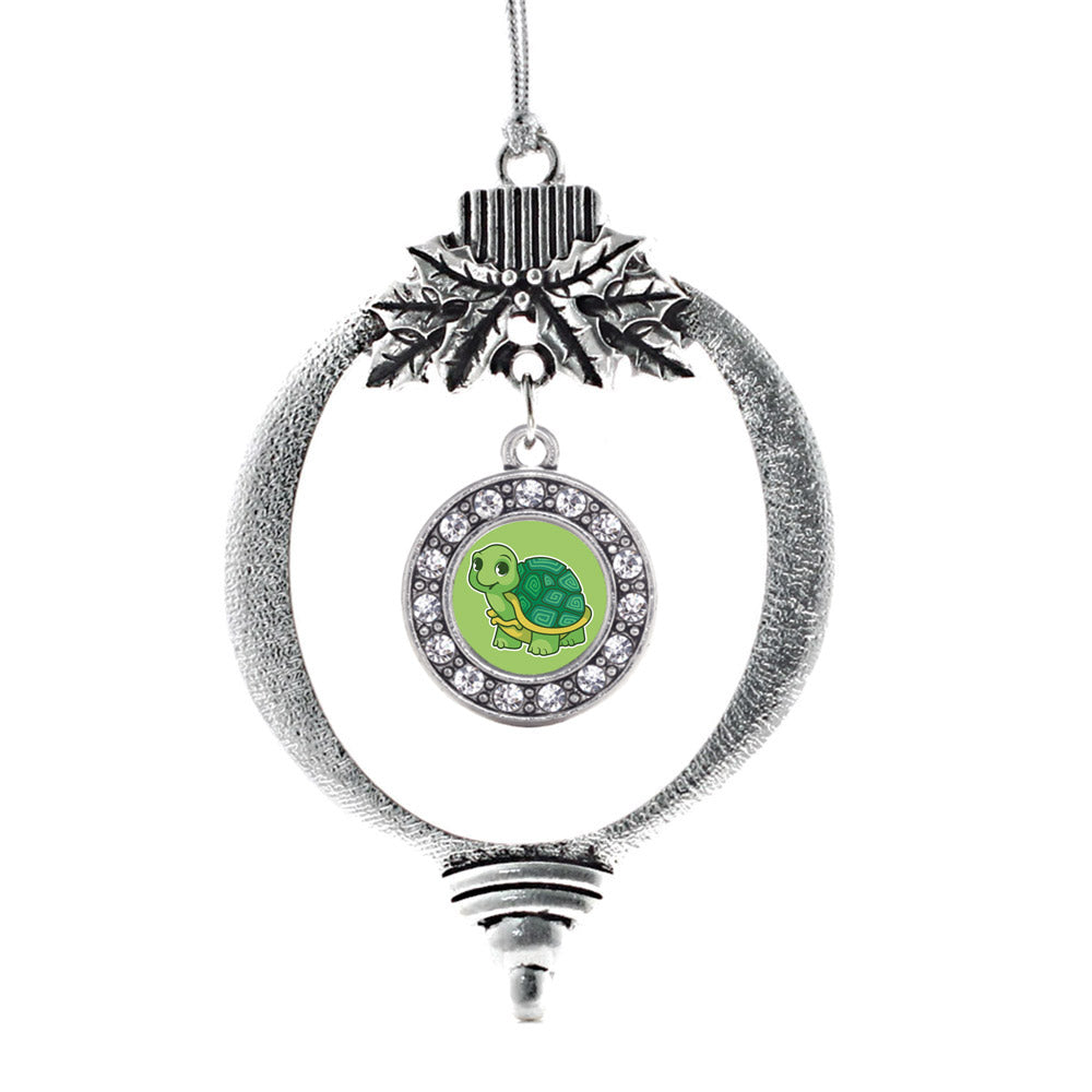 Silver Baby Turtle Circle Charm Holiday Ornament