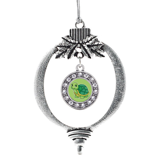 Silver Baby Turtle Circle Charm Holiday Ornament