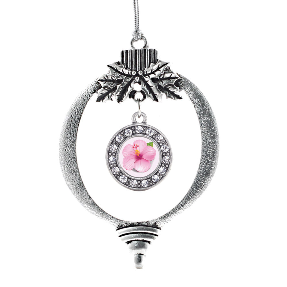Silver Hibiscus Flower Circle Charm Holiday Ornament