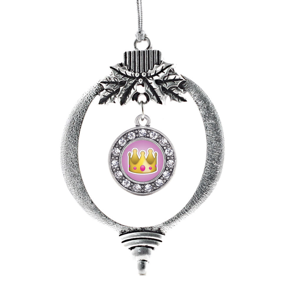 Silver Crown Emoji Circle Charm Holiday Ornament