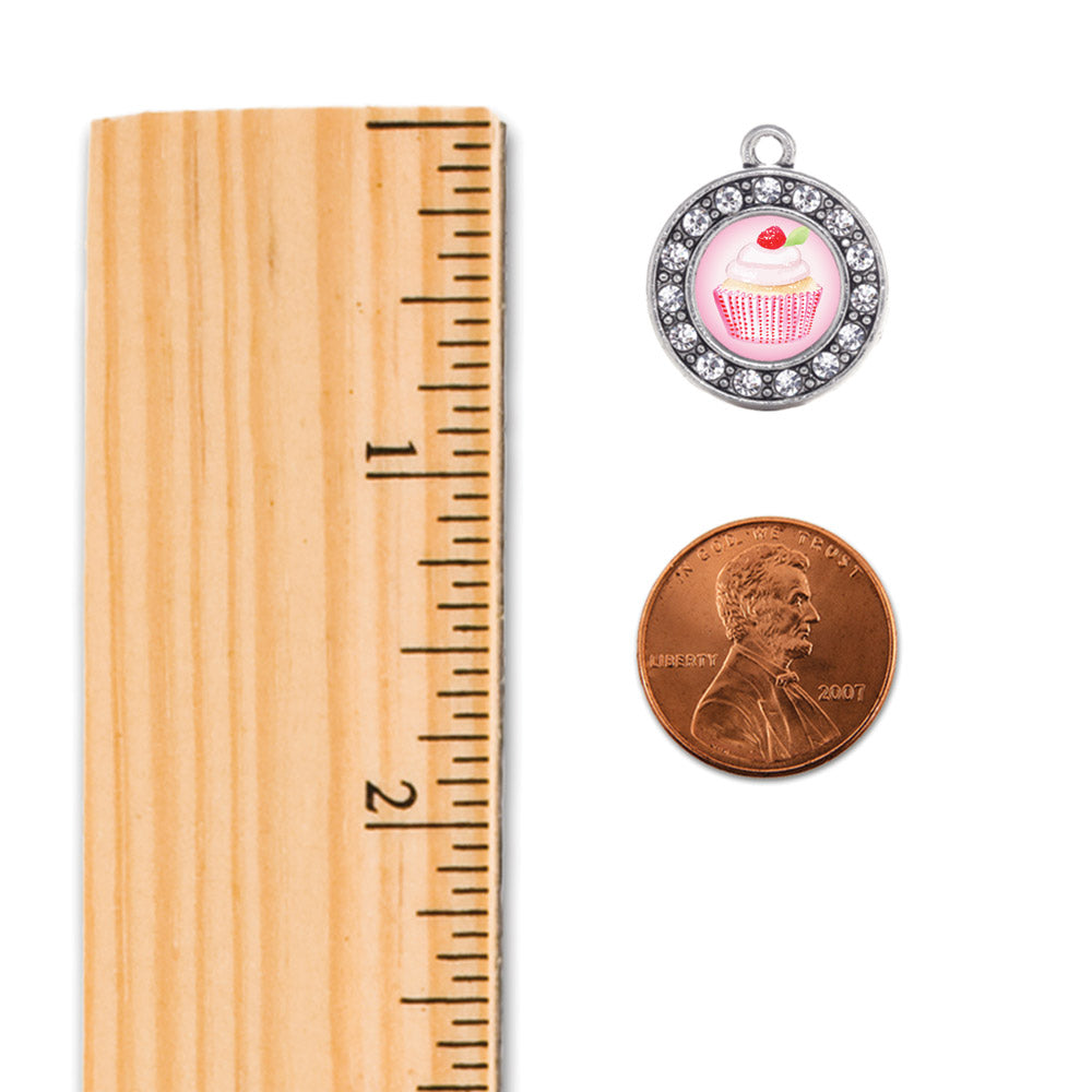Silver Cupcake with a Cherry on Top Circle Charm Snowman Ornament