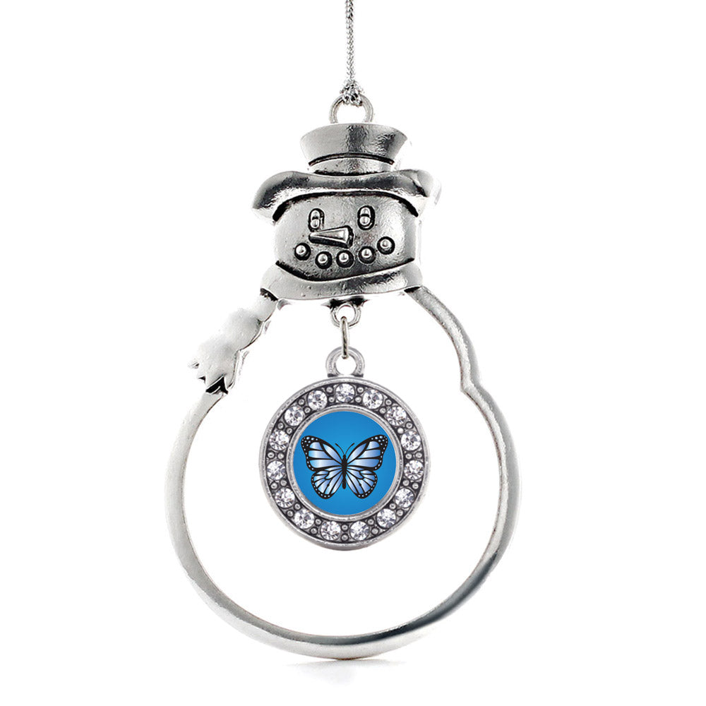 Silver Azure Butterfly Circle Charm Snowman Ornament