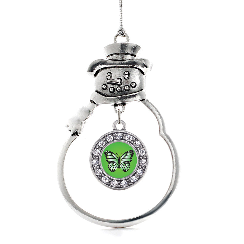 Silver Green Butterfly Circle Charm Snowman Ornament