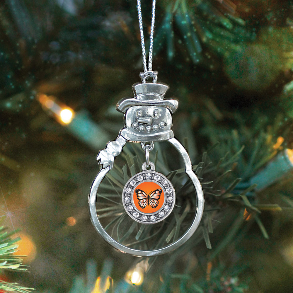 Silver Orange Butterfly Circle Charm Snowman Ornament