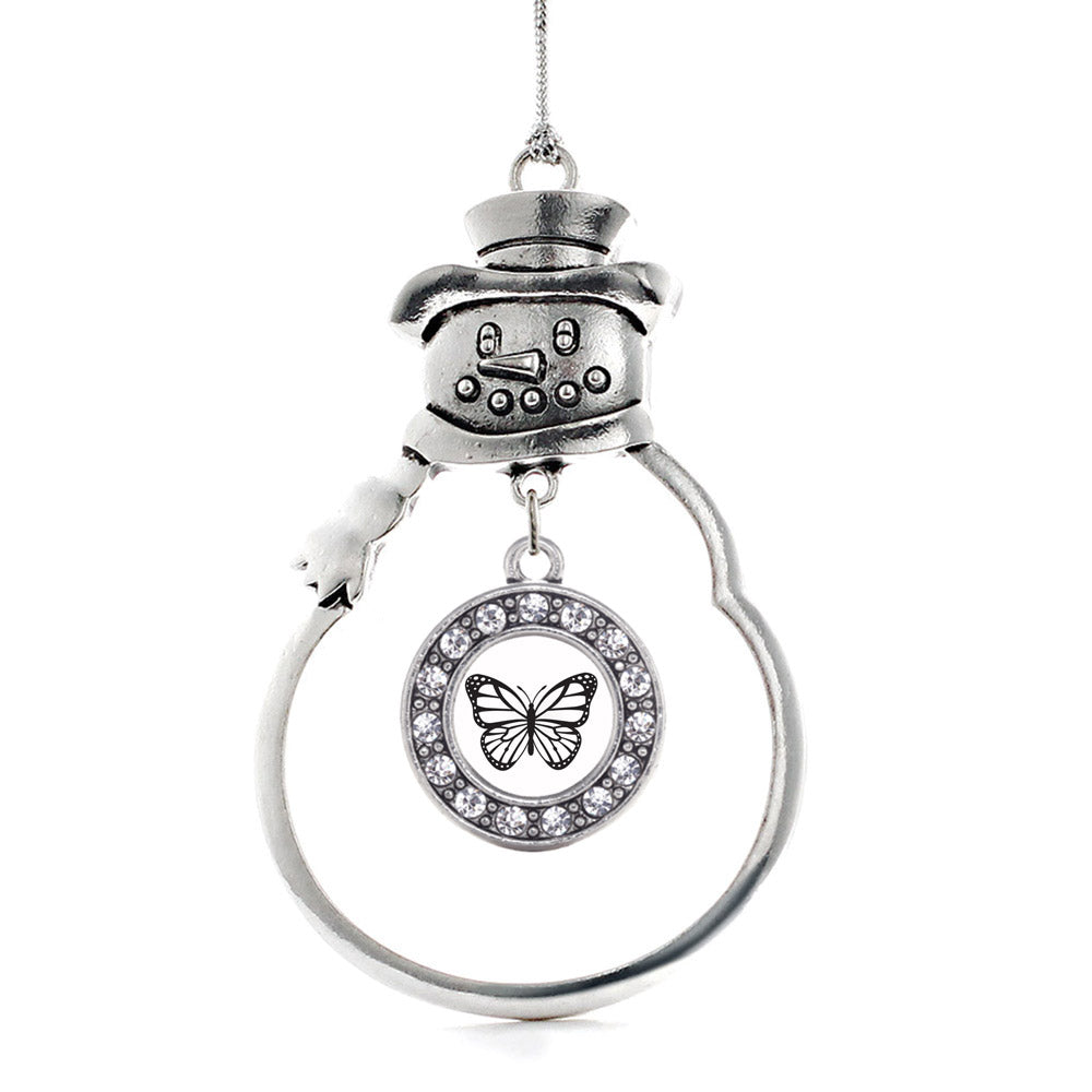 Silver White Butterfly Circle Charm Snowman Ornament