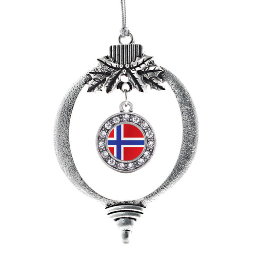 Silver Norway Flag Circle Charm Holiday Ornament