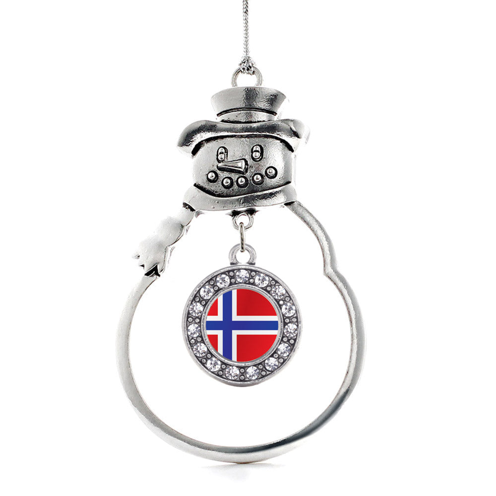 Silver Norway Flag Circle Charm Snowman Ornament