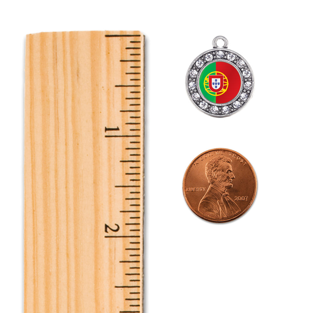Silver Portugal Flag Circle Charm Snowman Ornament