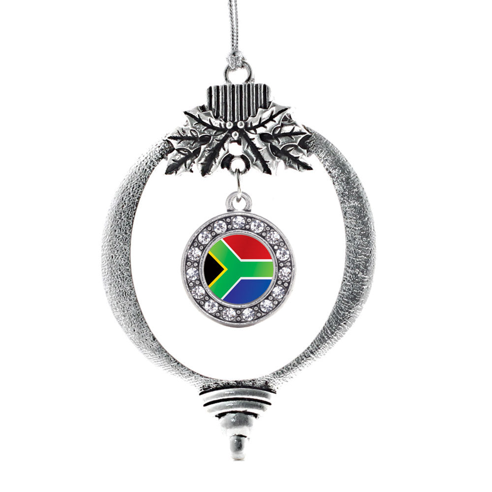 Silver South Africa Flag Circle Charm Holiday Ornament
