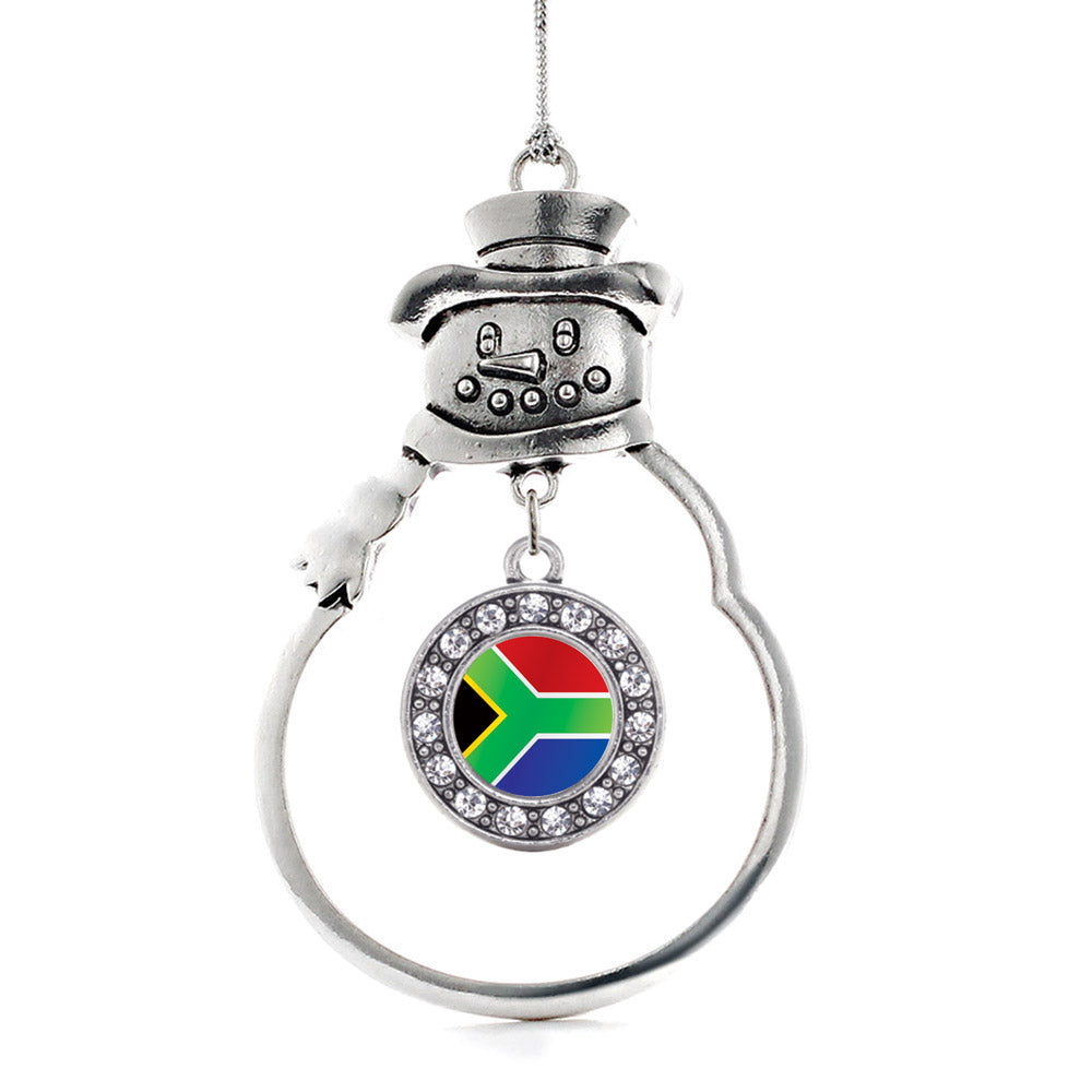 Silver South Africa Flag Circle Charm Snowman Ornament
