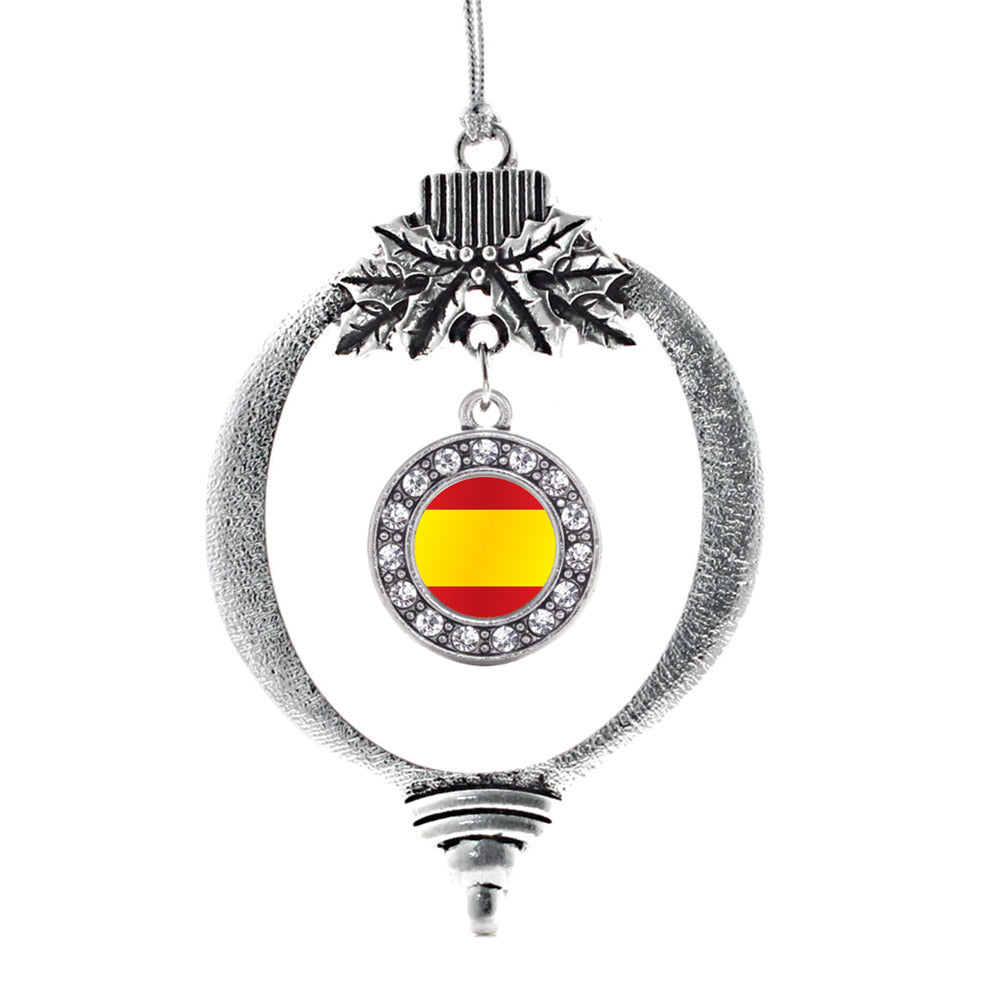 Silver Spain Flag Circle Charm Holiday Ornament