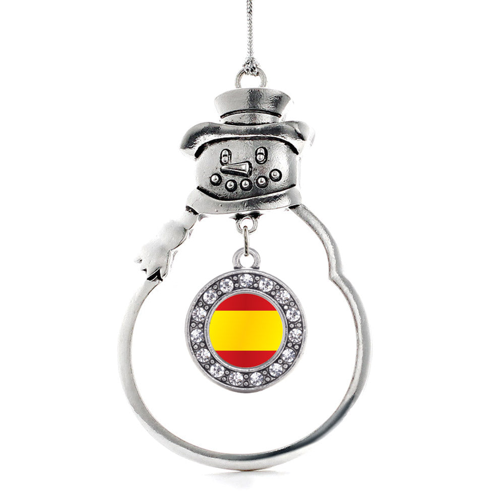 Silver Spain Flag Circle Charm Snowman Ornament