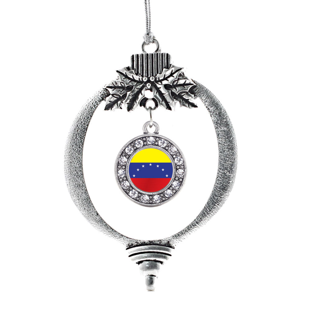 Silver Venezuela Flag Circle Charm Holiday Ornament