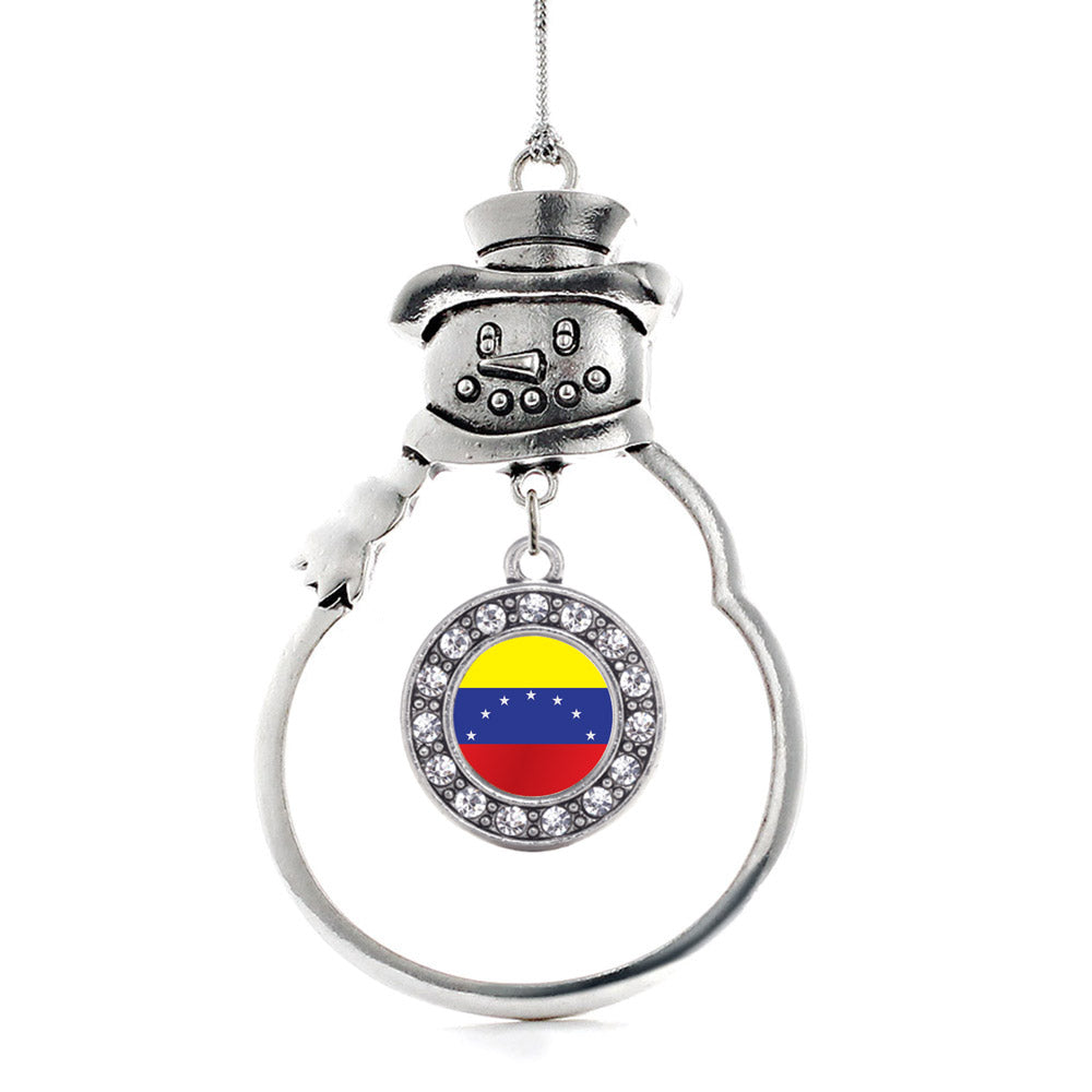 Silver Venezuela Flag Circle Charm Snowman Ornament